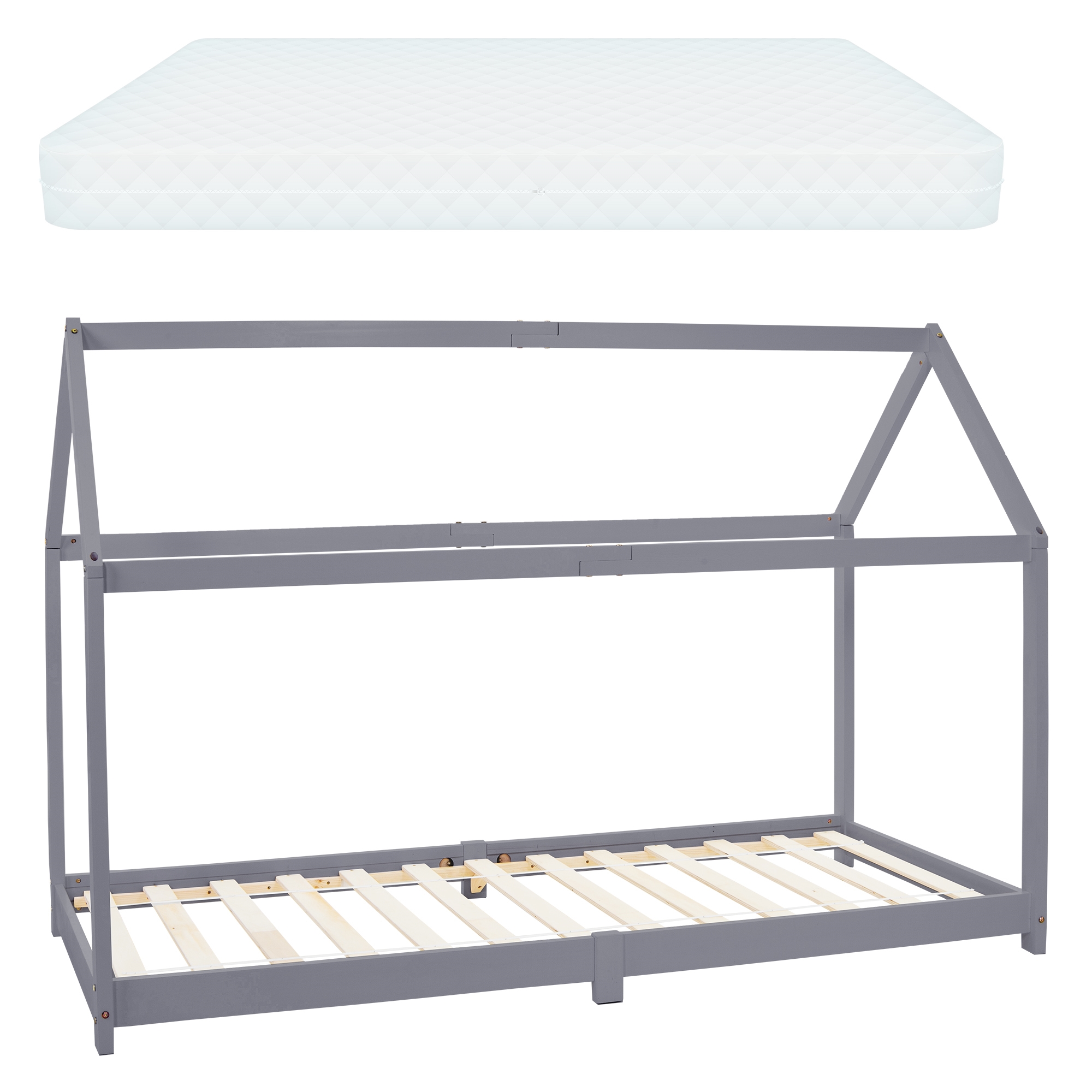 Cuna con techo y somier 90x200 cm diseño ml de madera de pino gris claro