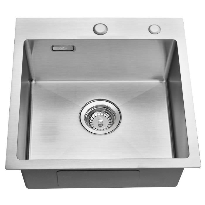 Fregadero de 1 seno 45x45x19 cm fregadero de cocina cepillado de acero inox