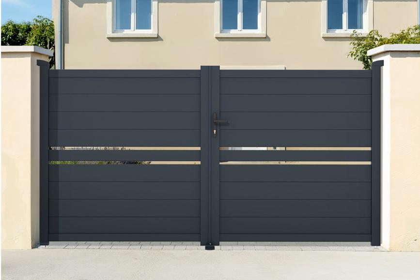 Puerta batiente regulable de 3,5m de ancho cimone h.160cm de aluminio gris