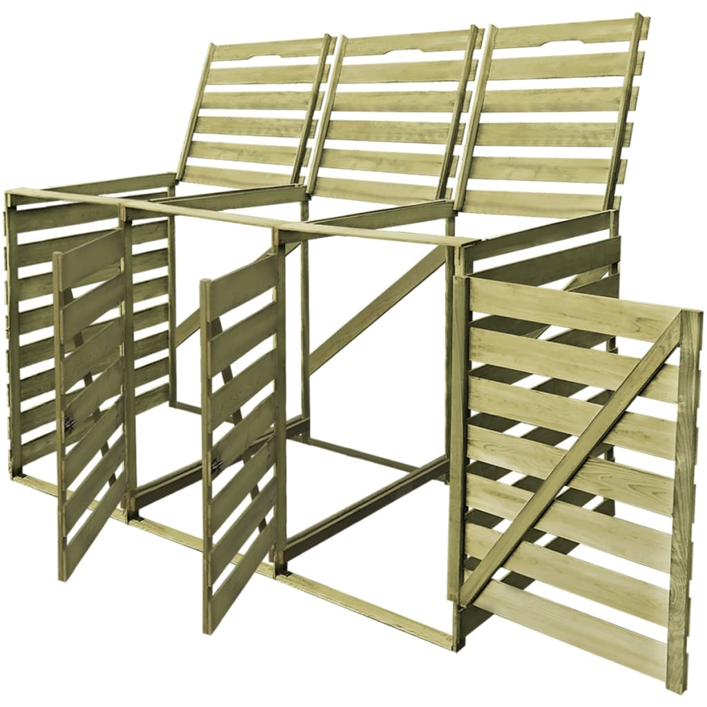 vidaXL cobertizo triple de contenedor de basura madera impregnada 240l