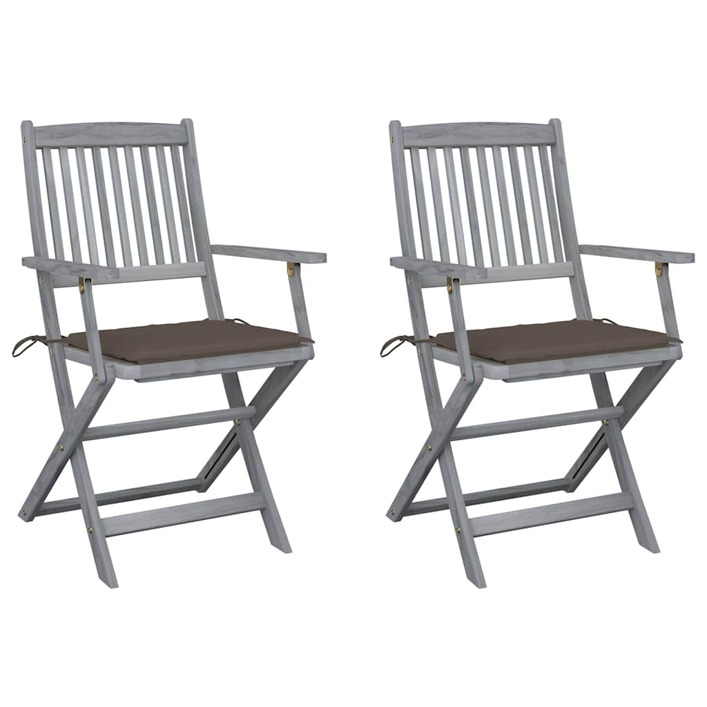 vidaXL sillas de jardín plegables 2 uds cojines madera maciza acacia