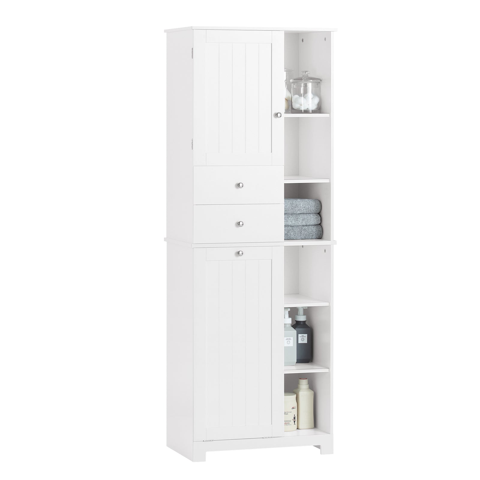 Armario alto de baño con estantes y cesto blanco bzr104-w sobuy