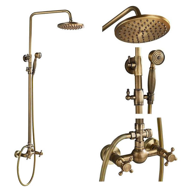 Valaz barra ducha vintage ajustable 120cm dorada envejecida retro bimando