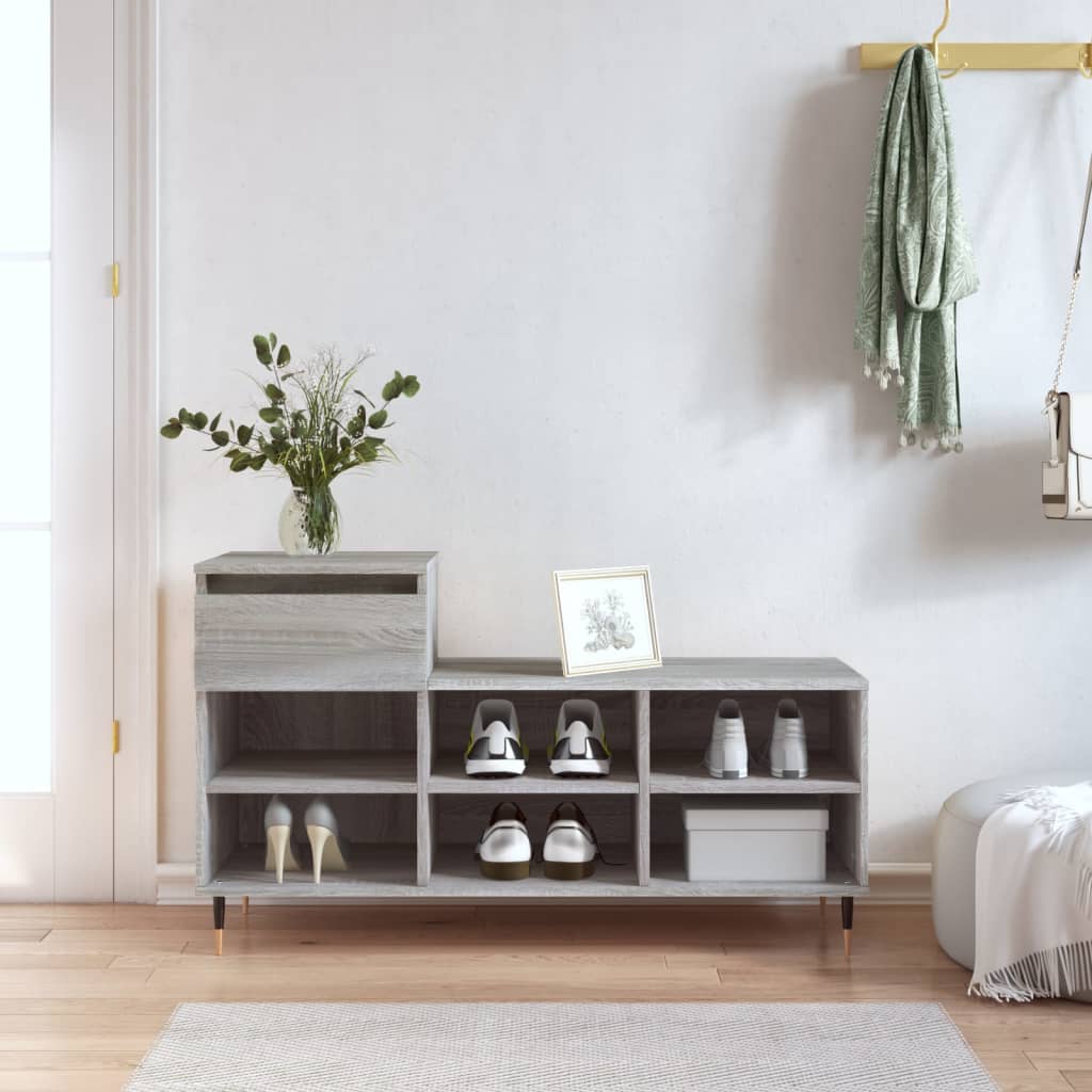 Mueble zapatero madera contrachapada gris sonoma 102x36x60 cm esxt1564