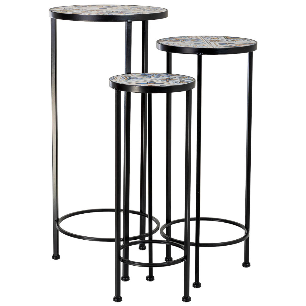 Soporte set 3 pzas de mosaico y forja multicolor d30x68h-d25x57h-d20x5