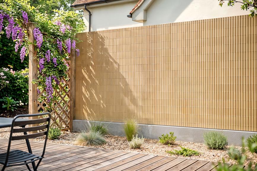 Pantalla de caña de PVC viso, 10 m x 1,5 m, beige