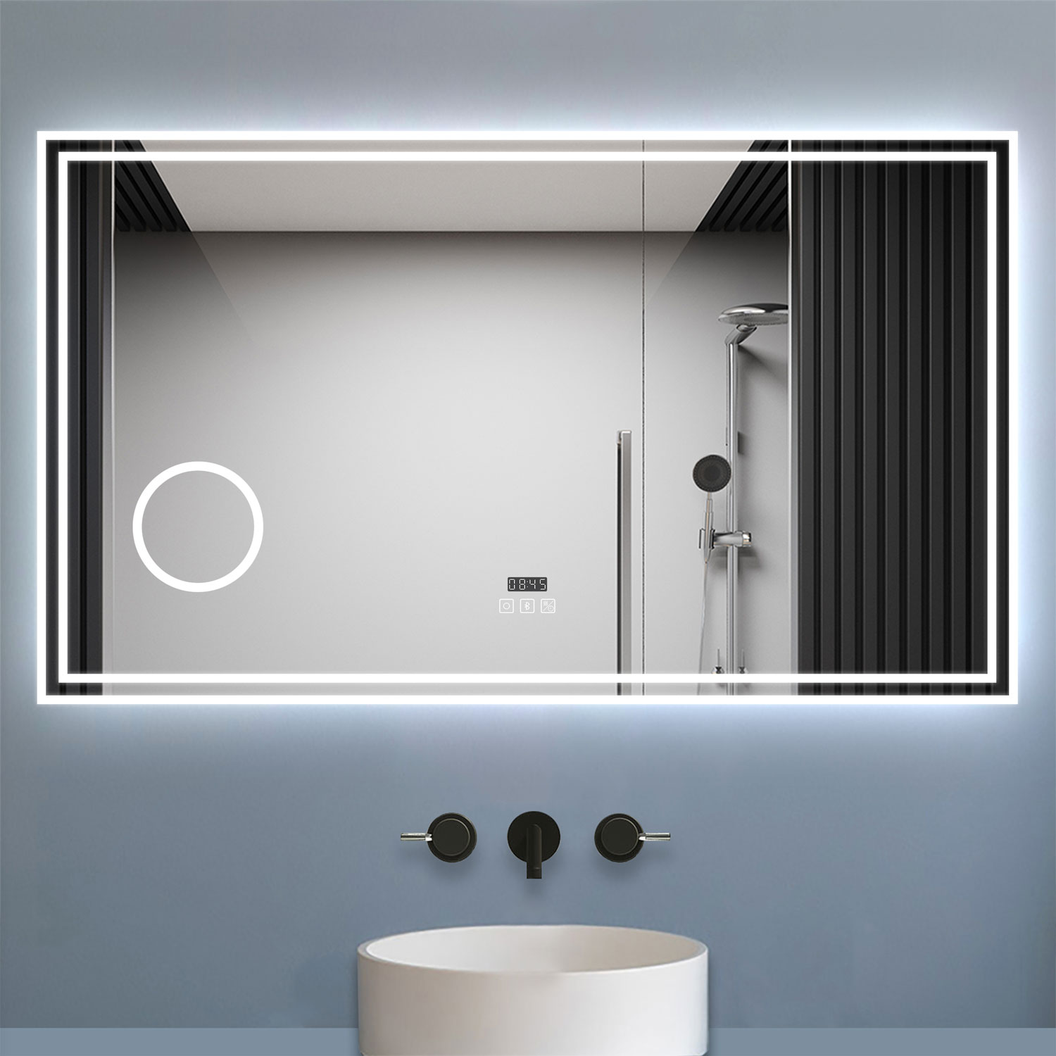 Aica espejo de baño LED 160×80 cm,reloj,lupa,bluetooth