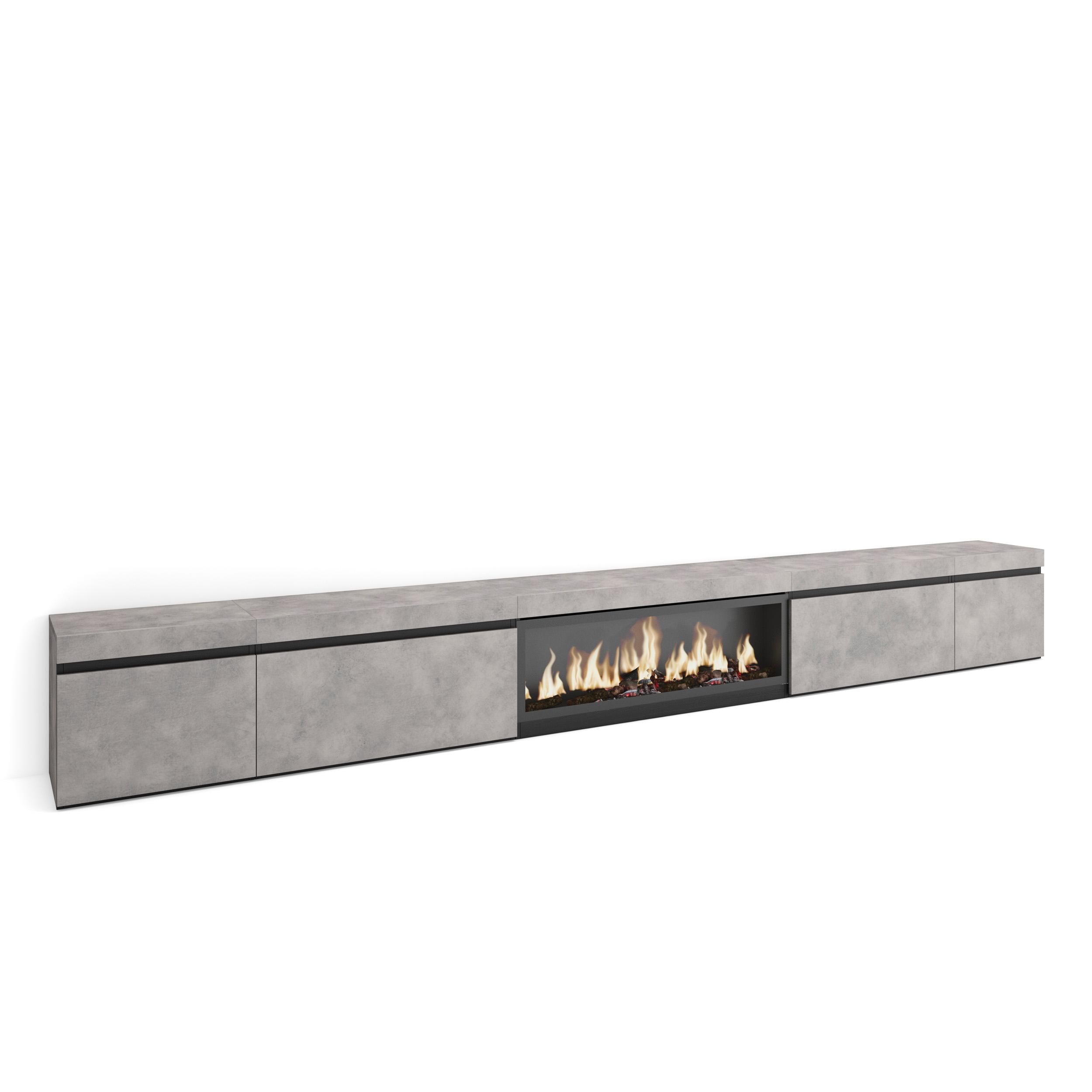 Mueble tv, 368x35x45cm, cemento, chimenea eléctrica xxl rf3680