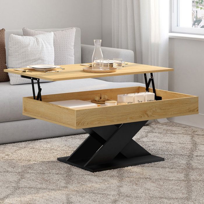Mesa de centro elevable - madera negra - 110 x 60 cm