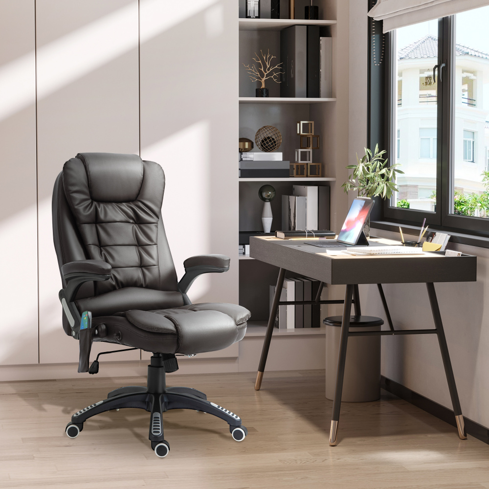 Silla oficina ergonómica marrón con masaje y calefacción