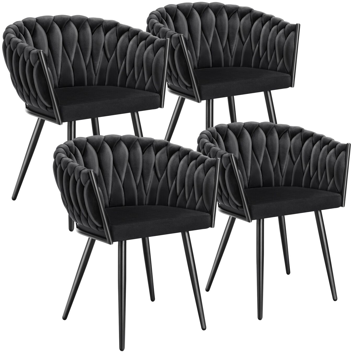 4 sillas de comedor de terciopelo, diseño anudado 60,5x 55x75 cm negro