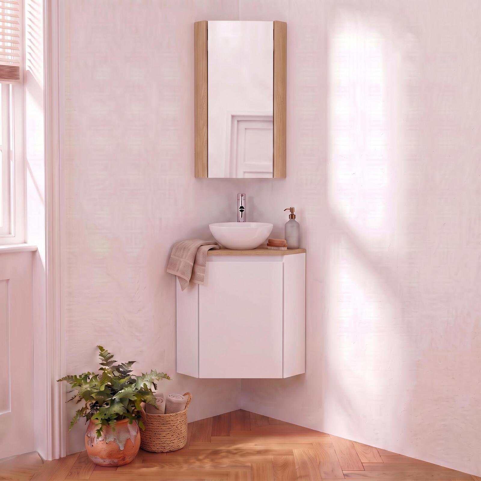Lavabo de esquina + lavabo + grifería + mueble sorrento