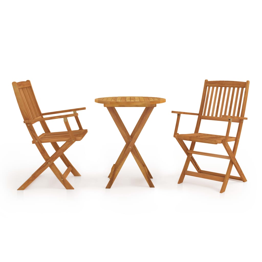 vidaXL mesa y sillas bistró plegables 3 pzas madera maciza de acacia