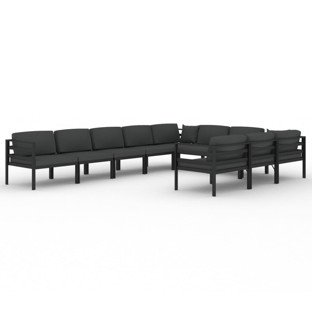 vidaXL set muebles de jardín 10 pzas y cojines aluminio gris antracita