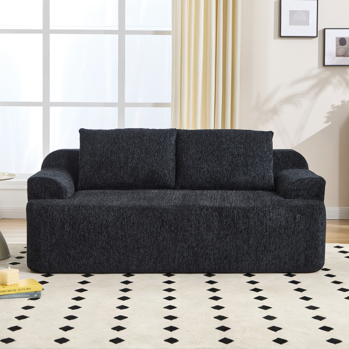 Sofá 2 plazas modular de tela negra con cojines extras y diseño bajo