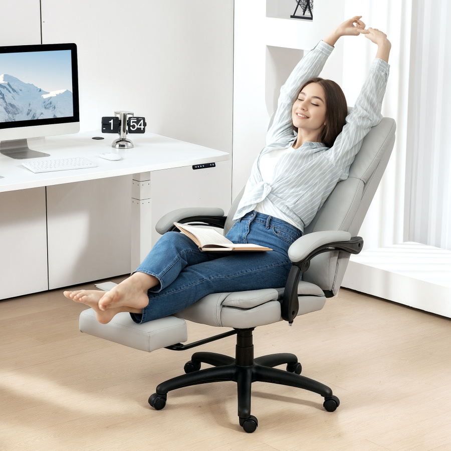 Silla de oficina con masaje gris claro con reposapiés 68,5 cm