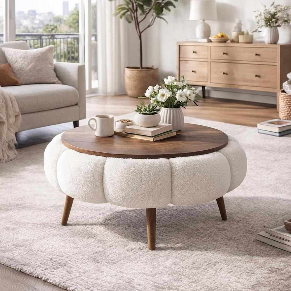 Mesa baja de madera papatya 60" - 60 x 60 x 44 cm - blanco