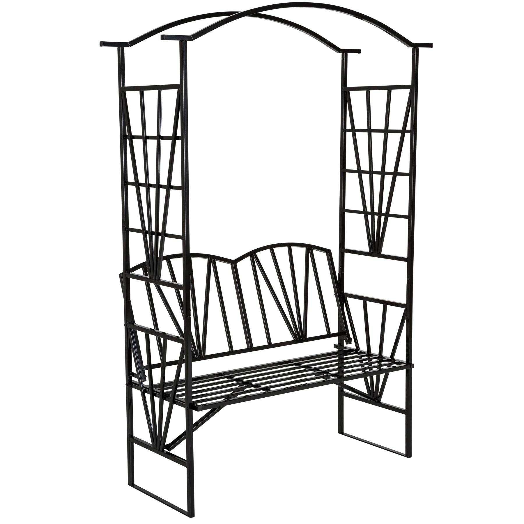 Banco con arco de metal para enredaderas 114x42x210 cm negro