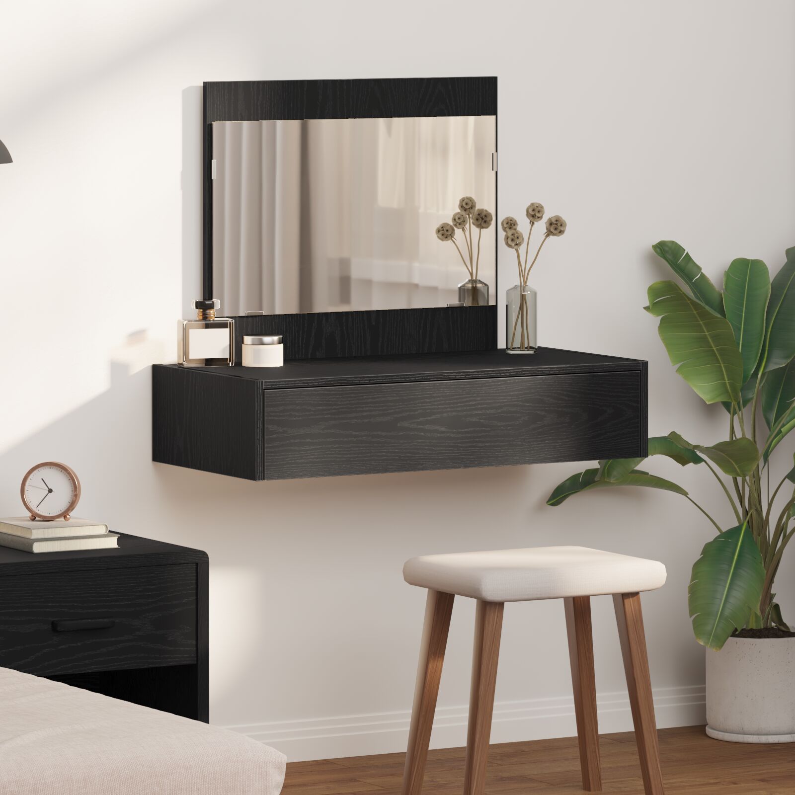 Mesa de tocador coLGante en la pared roble negro 83x40x70 cm oif801630