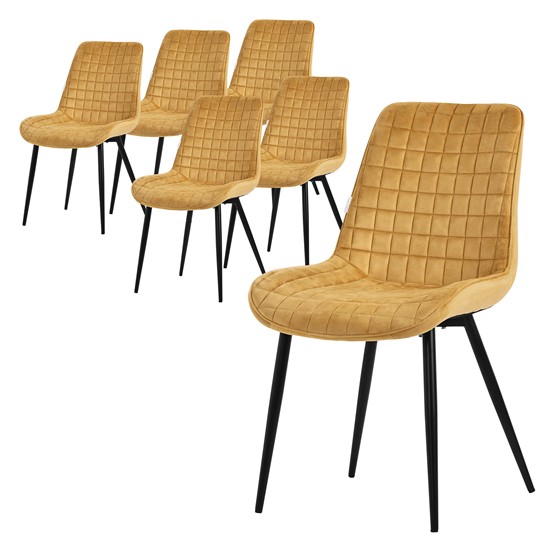 Juego 6x sillas de comedor amarillo mostaza sillón diseño