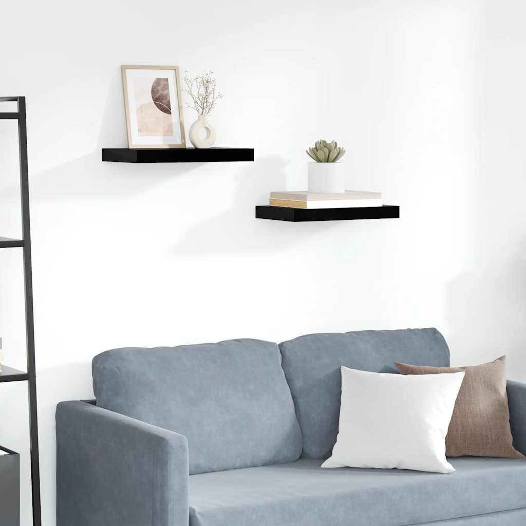 Estante flotante de pared 2 uds mdf negro brillo 40x23x3,8 cm