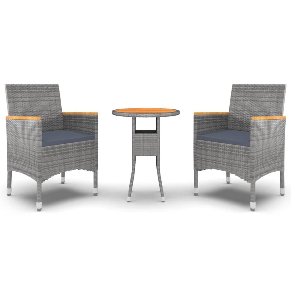 vidaXL juego de comedor de jardín 3 piezas ratán sintético gris