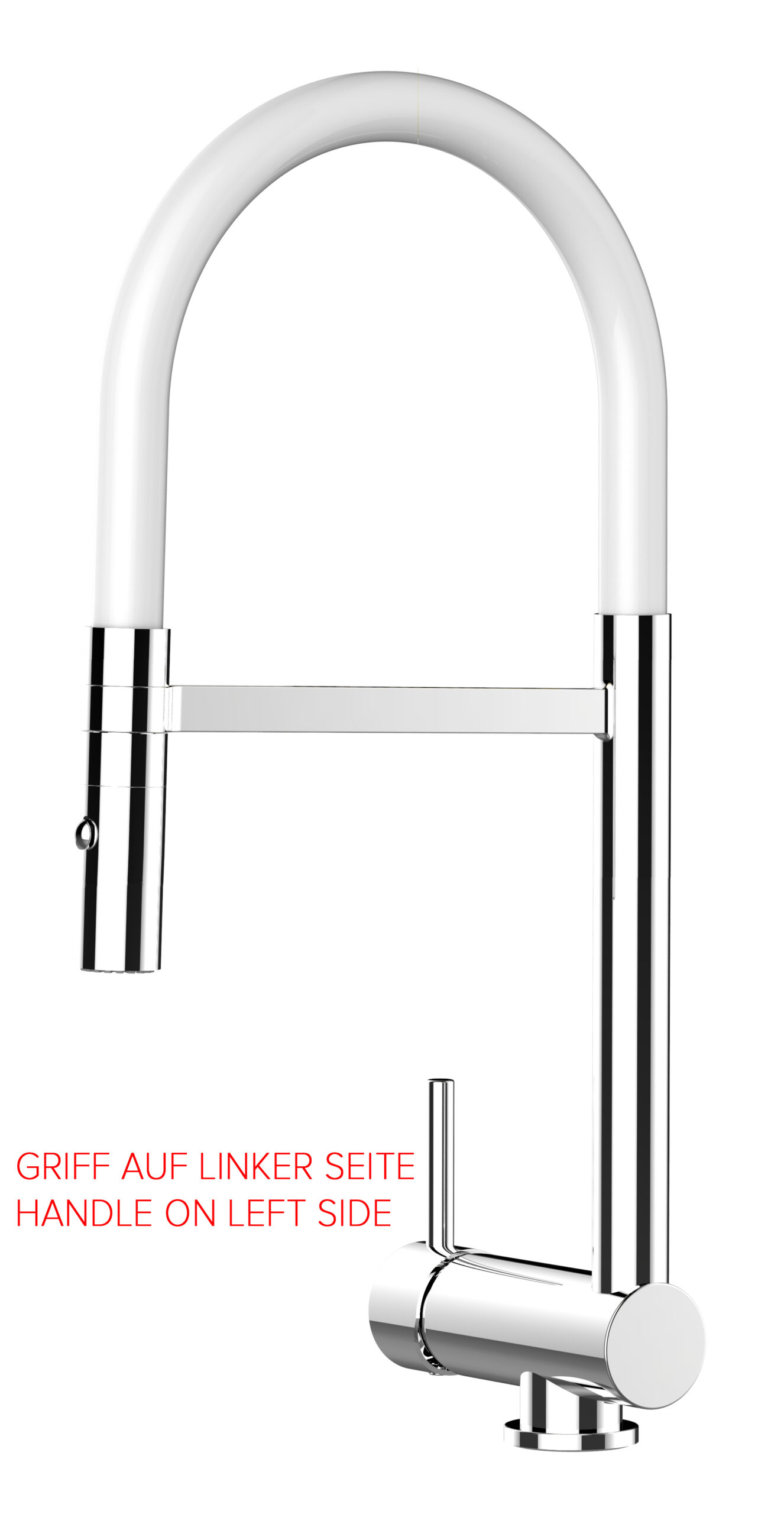 Grifo cocina abatible 6cm cromado blanco ducha 2chorros mando izquierda