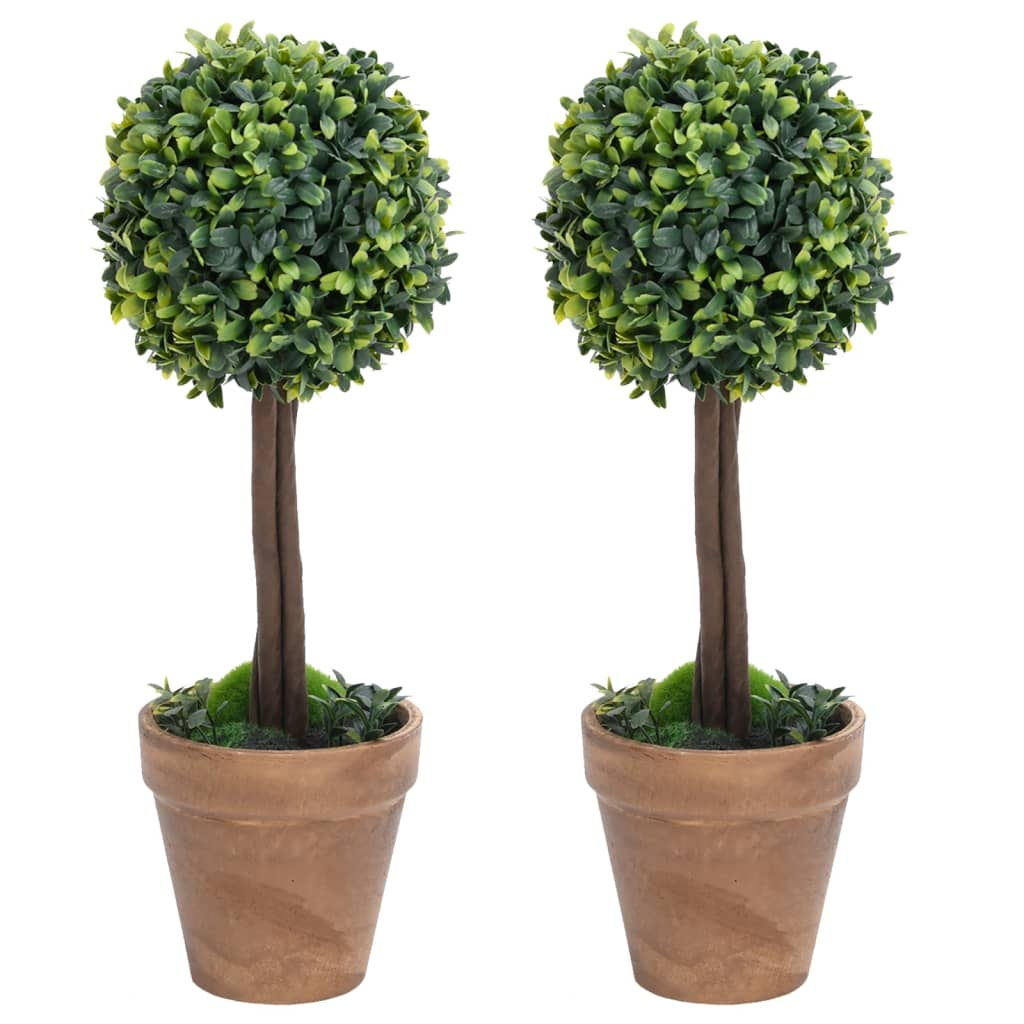 vidaXL plantas de boj artificial 2 uds forma bola maceta verde 33 cm