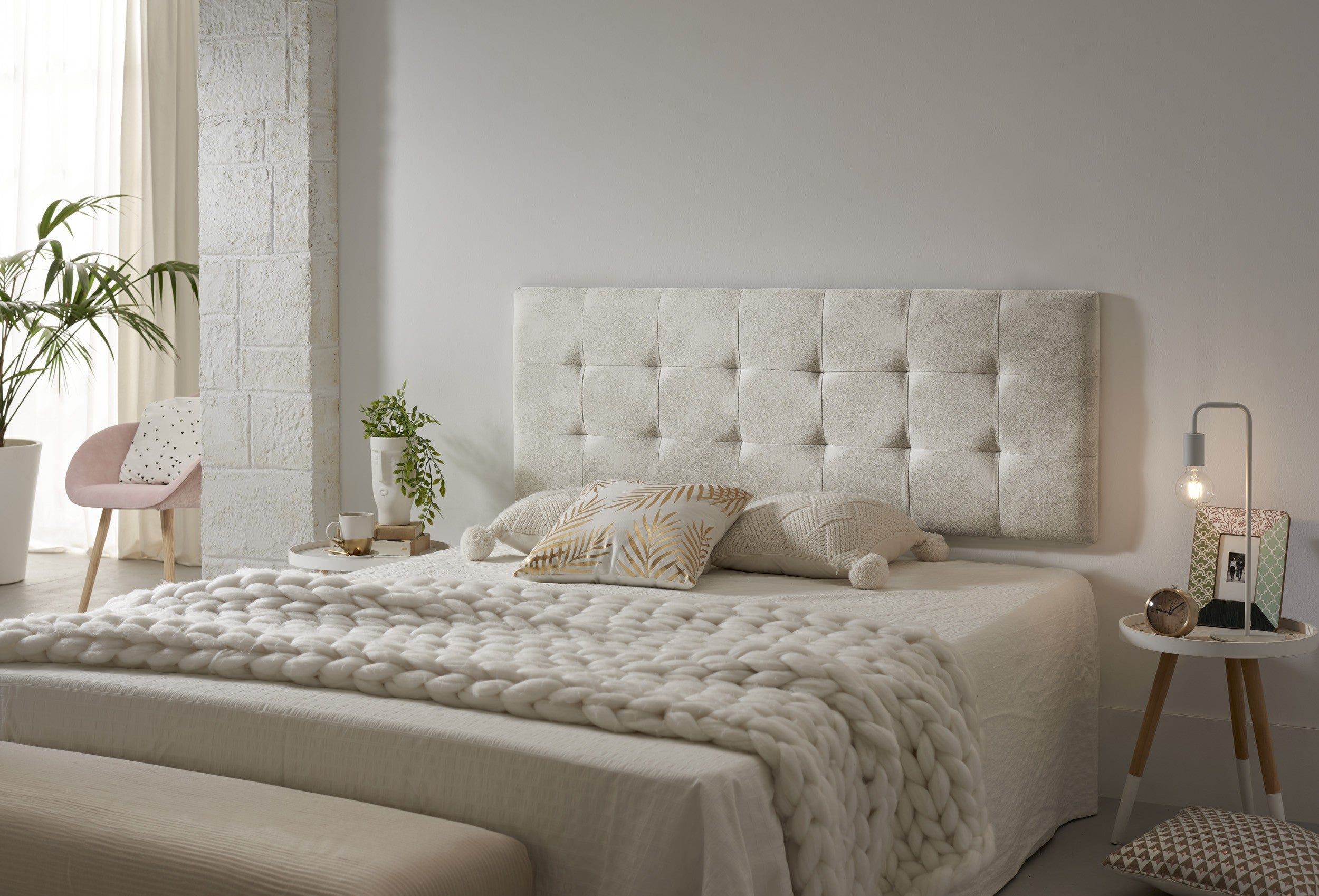 Cabecero 110 capitone tela antimanchas 112x57x5cm blanco roto