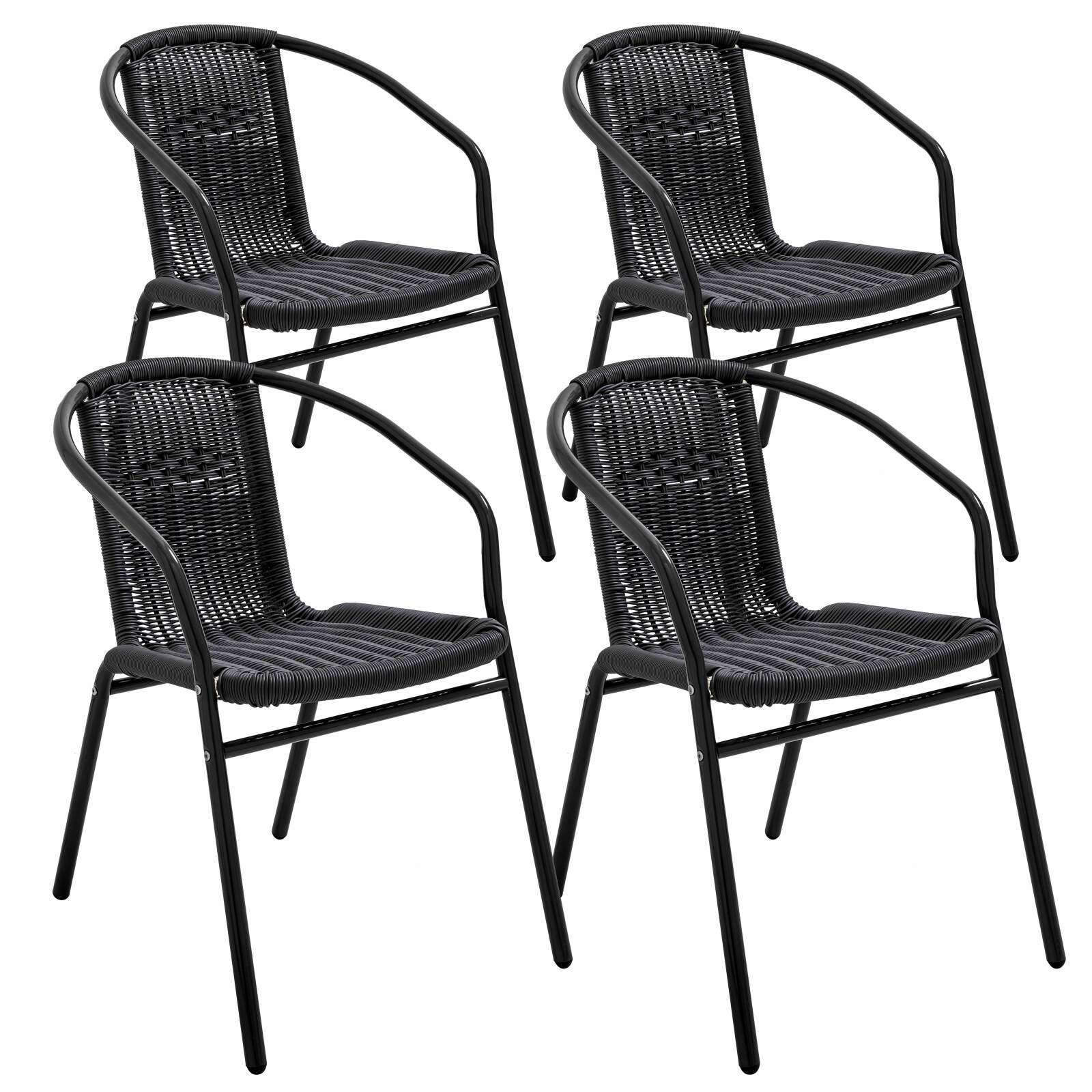 Oviala - conjunto de 4 sillones de jardín de aluminio y resina negra