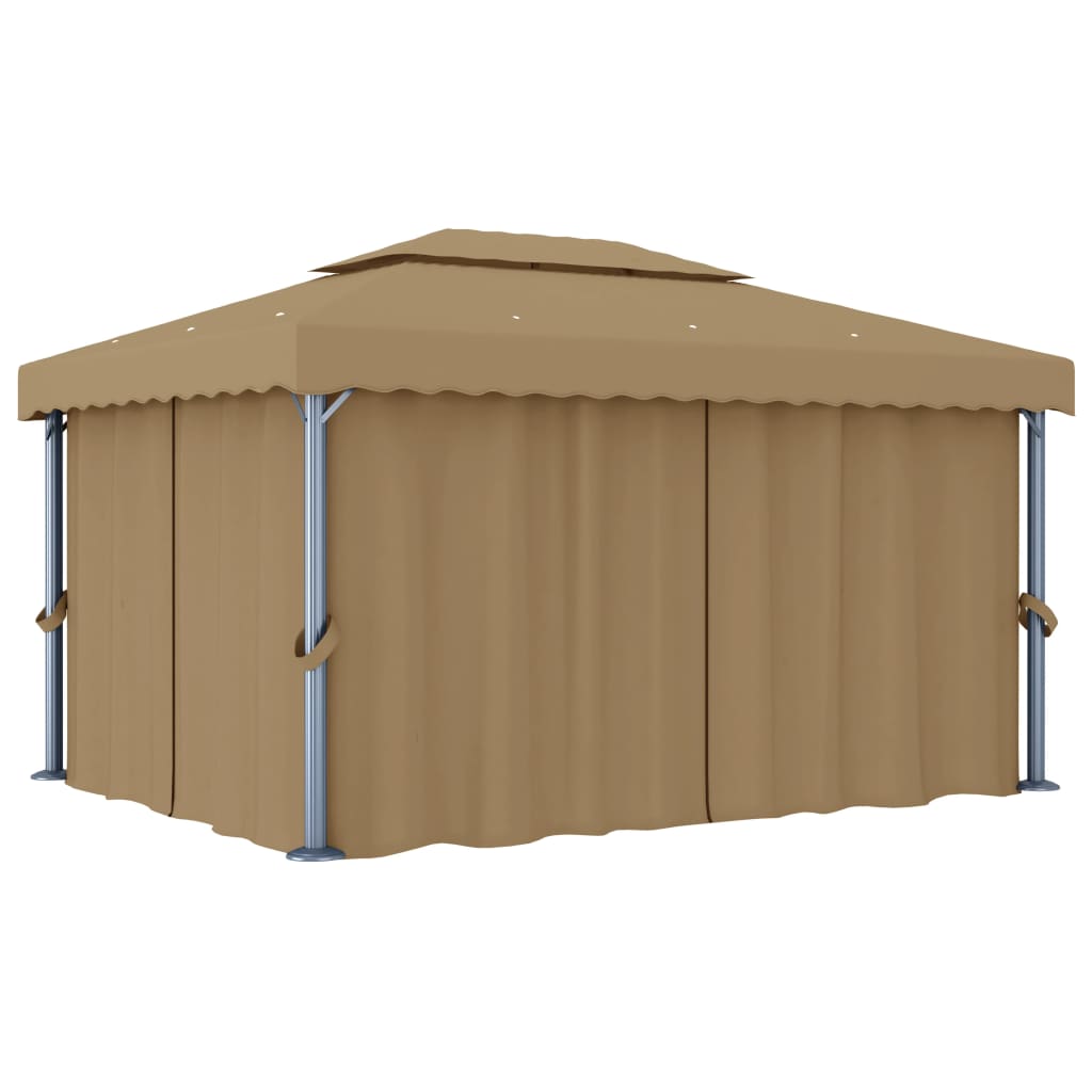 vidaXL cenador con cortina gris taupe aluminio 4x3 m