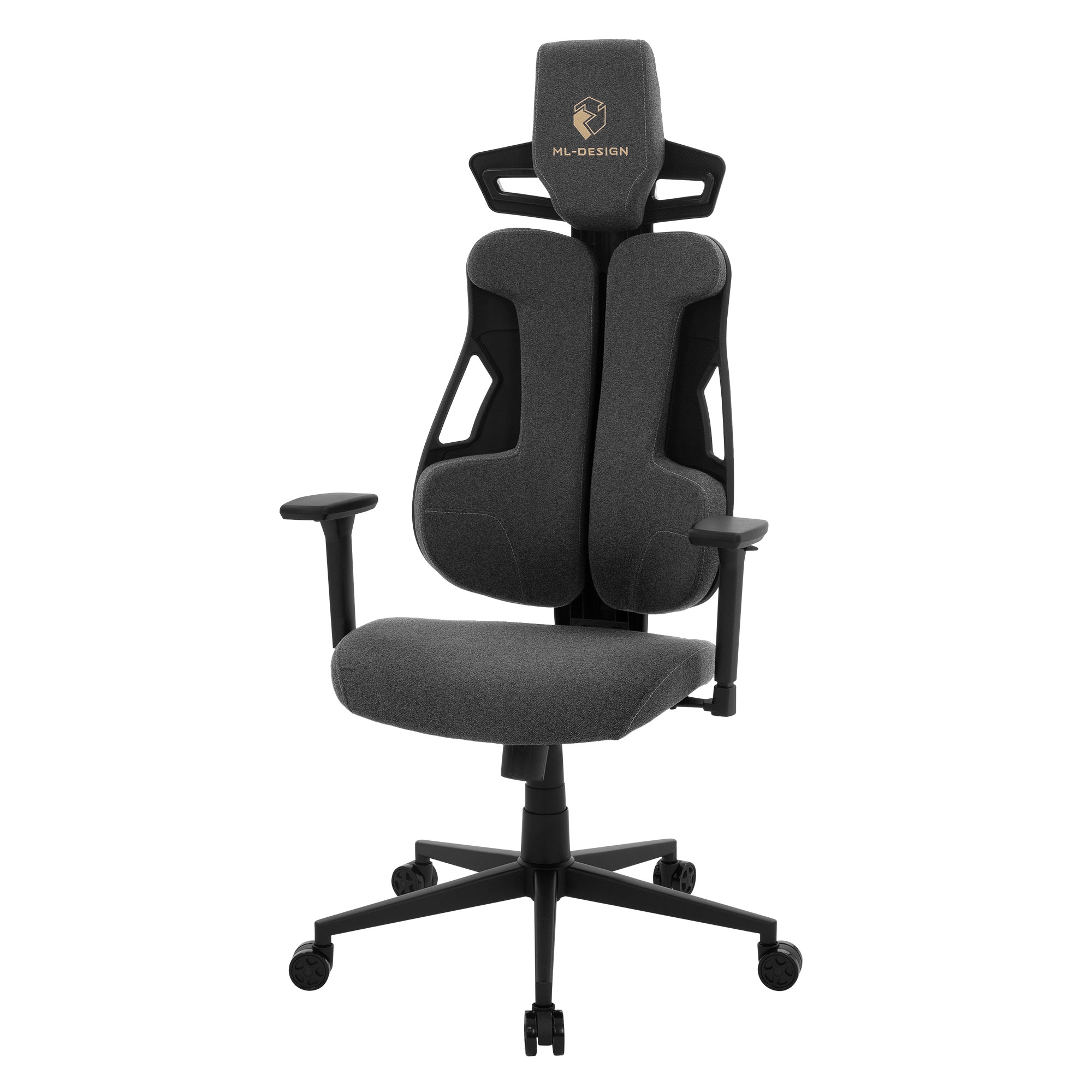 Silla gaming ergonómica tela gris con reposacabezas y reposabrazos