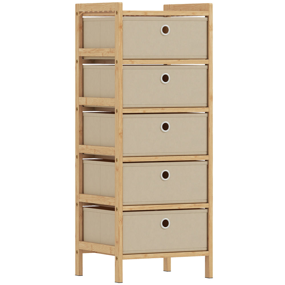 Cómoda de tela 33x29x85 cm bambú, tela no tejida color beige Homcom