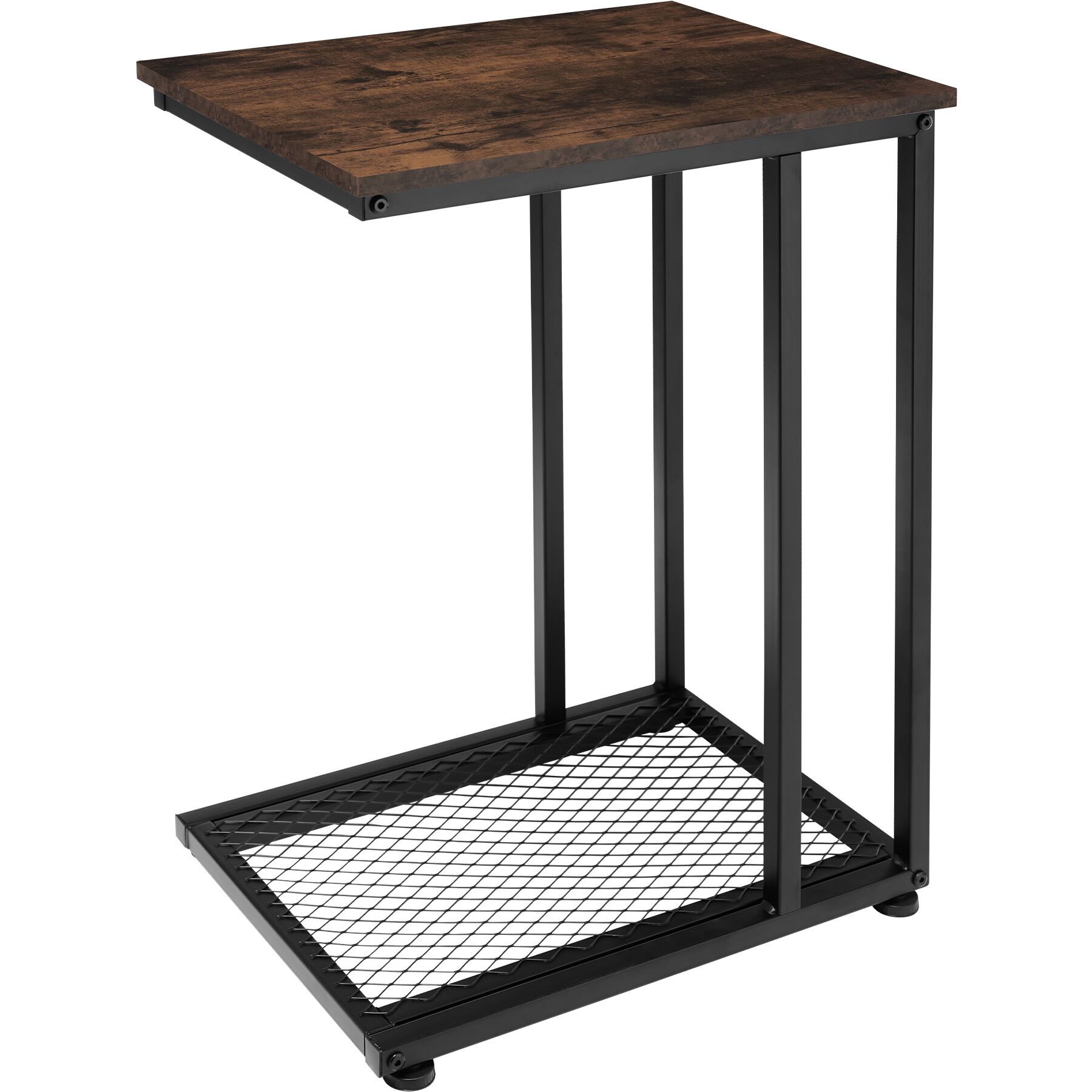 Mesa auxiliar, forma de c, industrial, 48 x 35 x 66 cm, madera oscura