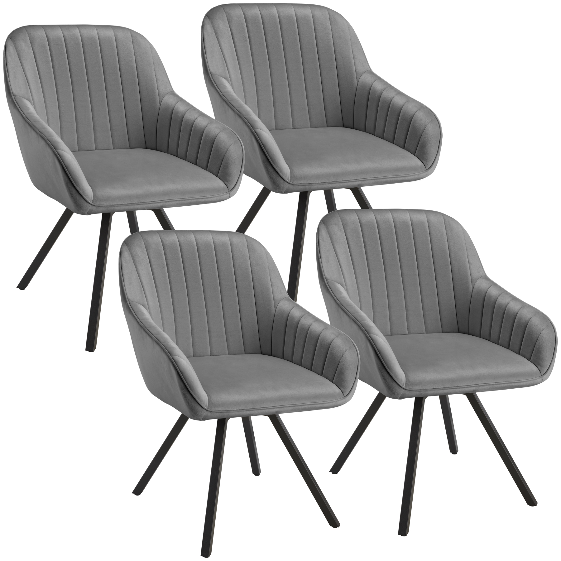 4 sillas de comedor giratoria 360º de terciopelo 58x58x82 cm gris