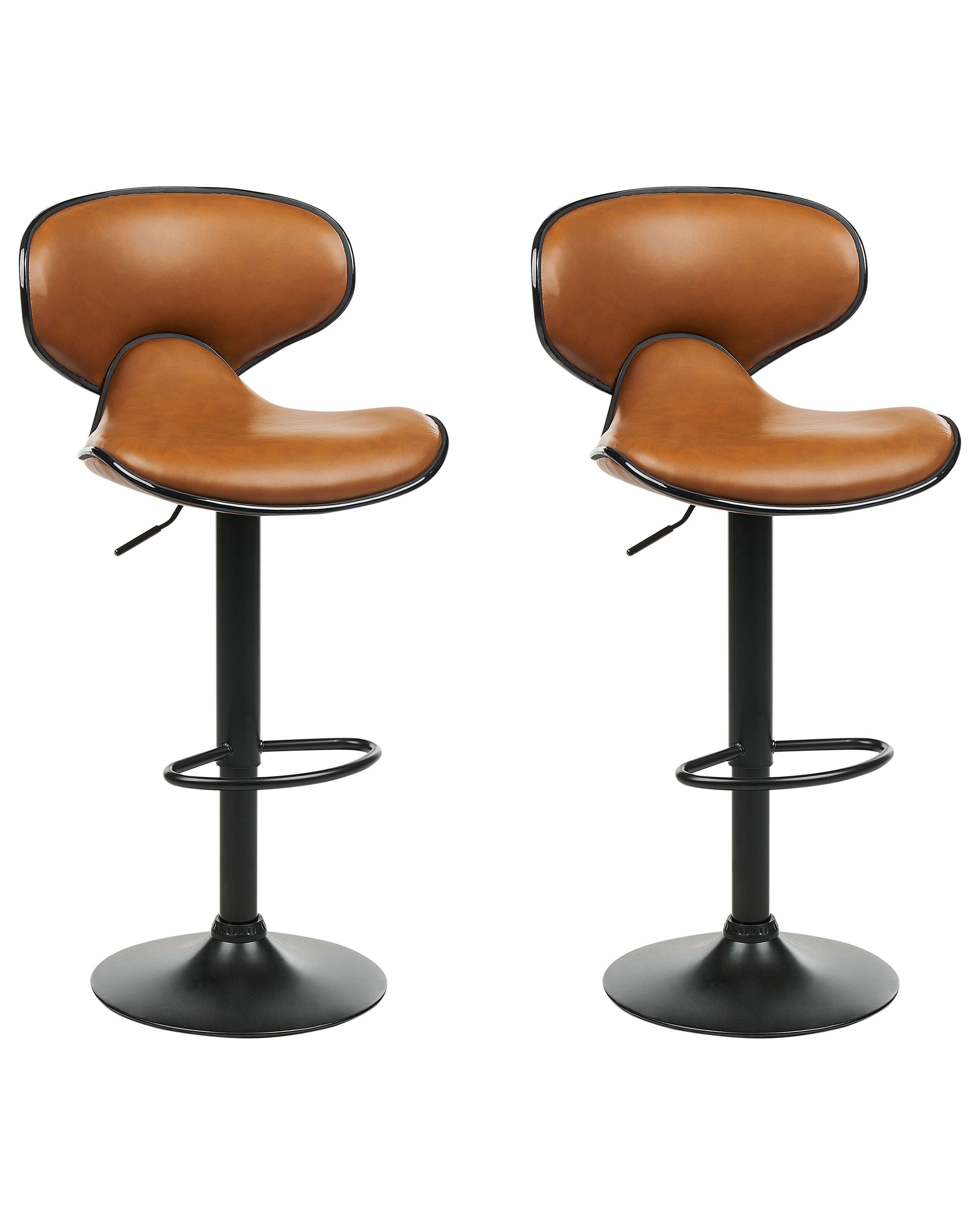 Conjunto de 2 sillas de bar conway giratoria piel sintética marrón dorado
