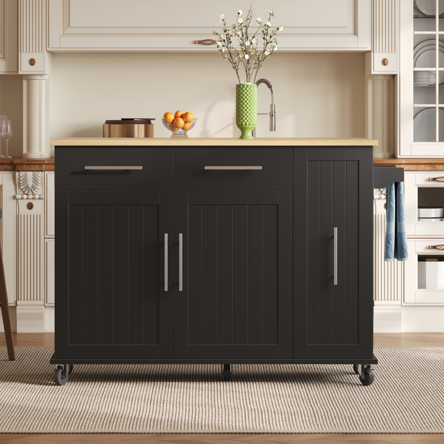 Isla de cocina ala abatible y organizador extraíble negro 90x120x40cm
