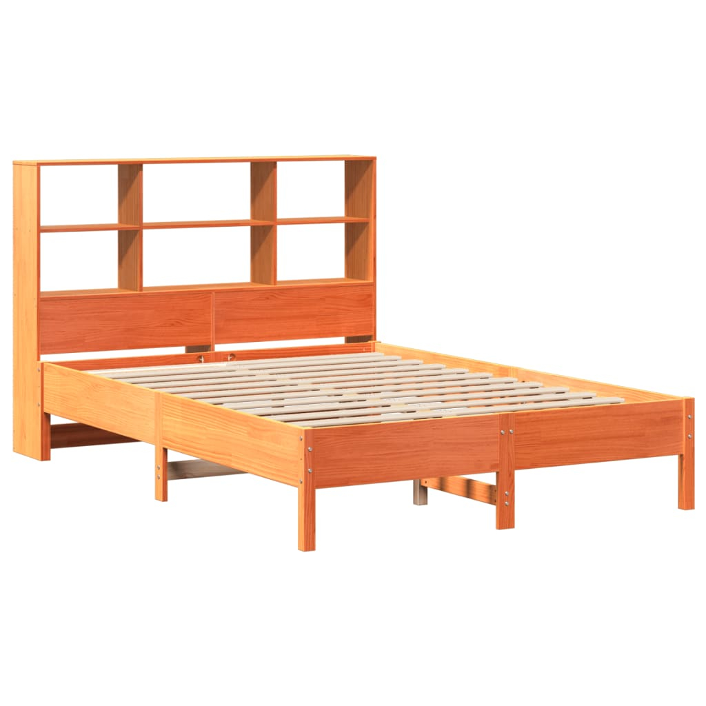 vidaXL cama con estantería sin colchón madera maciza marrón 135x190cm