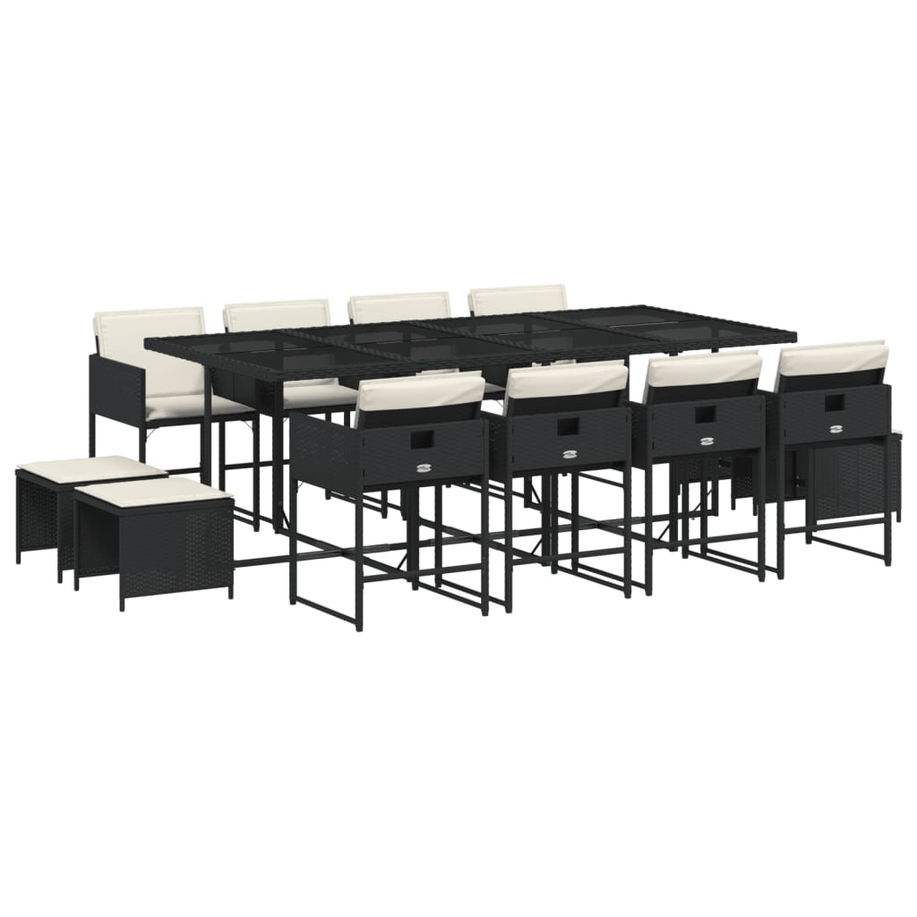 vidaXL set comedor de jardín con cojines 13 pzas ratán sintético negro