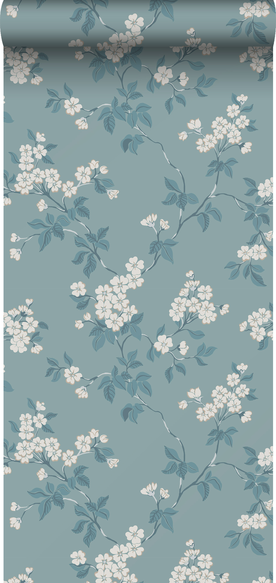 Duro papel pintado flores azul agrisado - 53 cm x 10.05 m - 661149