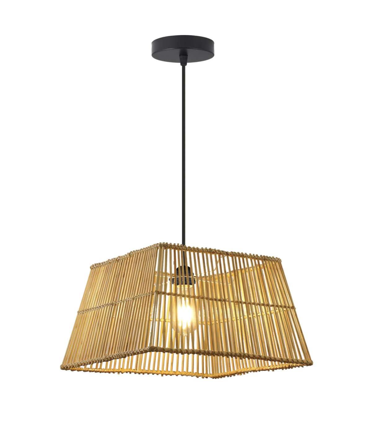 Colgante cabanas con pantalla de mimbre y luz cálida