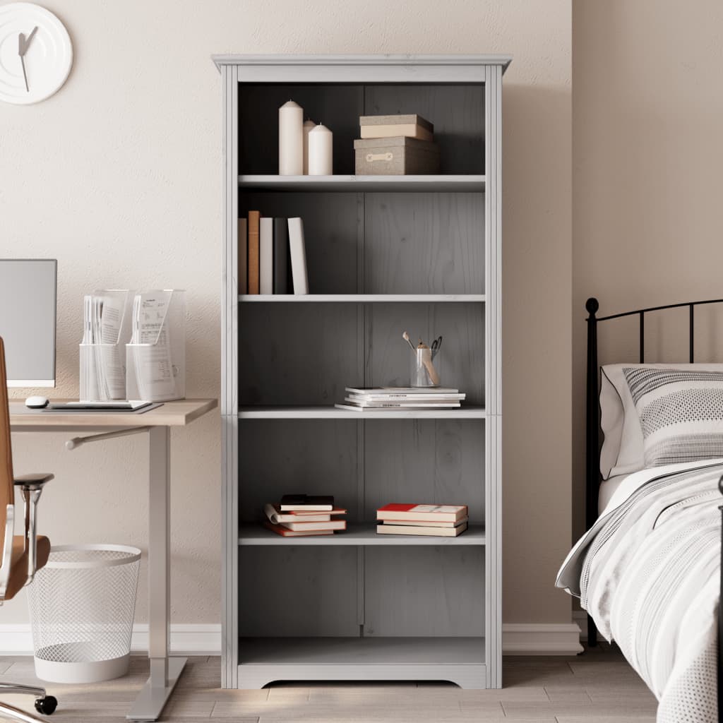 Librería bodo 5 estantes madera maciza pino gris 82x40x173 cm