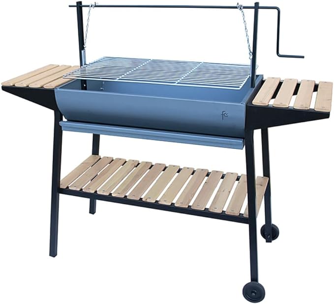 Flores cortes - 33742 - barbacoa curva con cadenas y ruedas 600 - madera