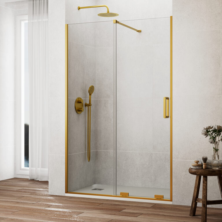 Mampara de ducha kenna fijo + corredera 145-150cm oro - antical - gme
