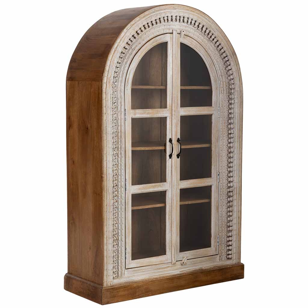 Vitrina de madera artesanal blanca 112x41x181h cm