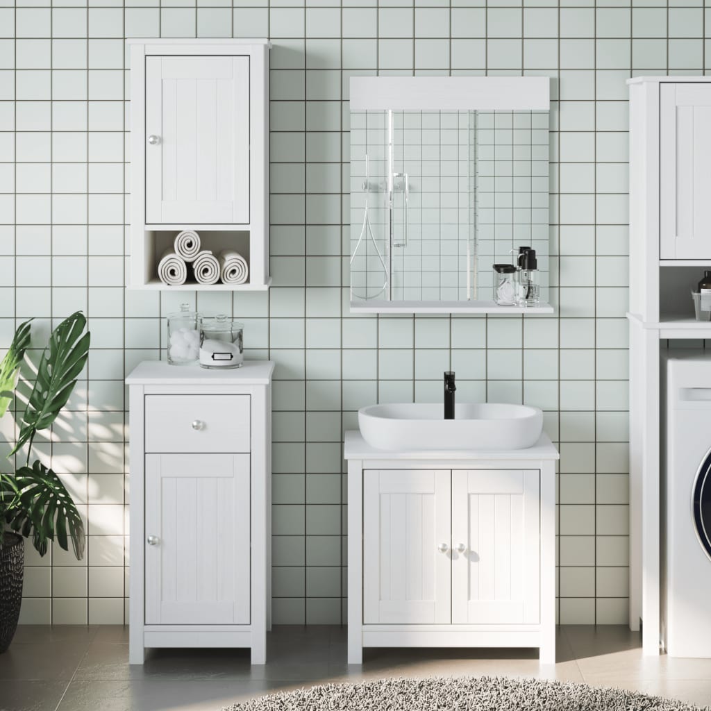 Juego de muebles de baño berg 3 pzas madera maciza pino blanco(sin lavabo)