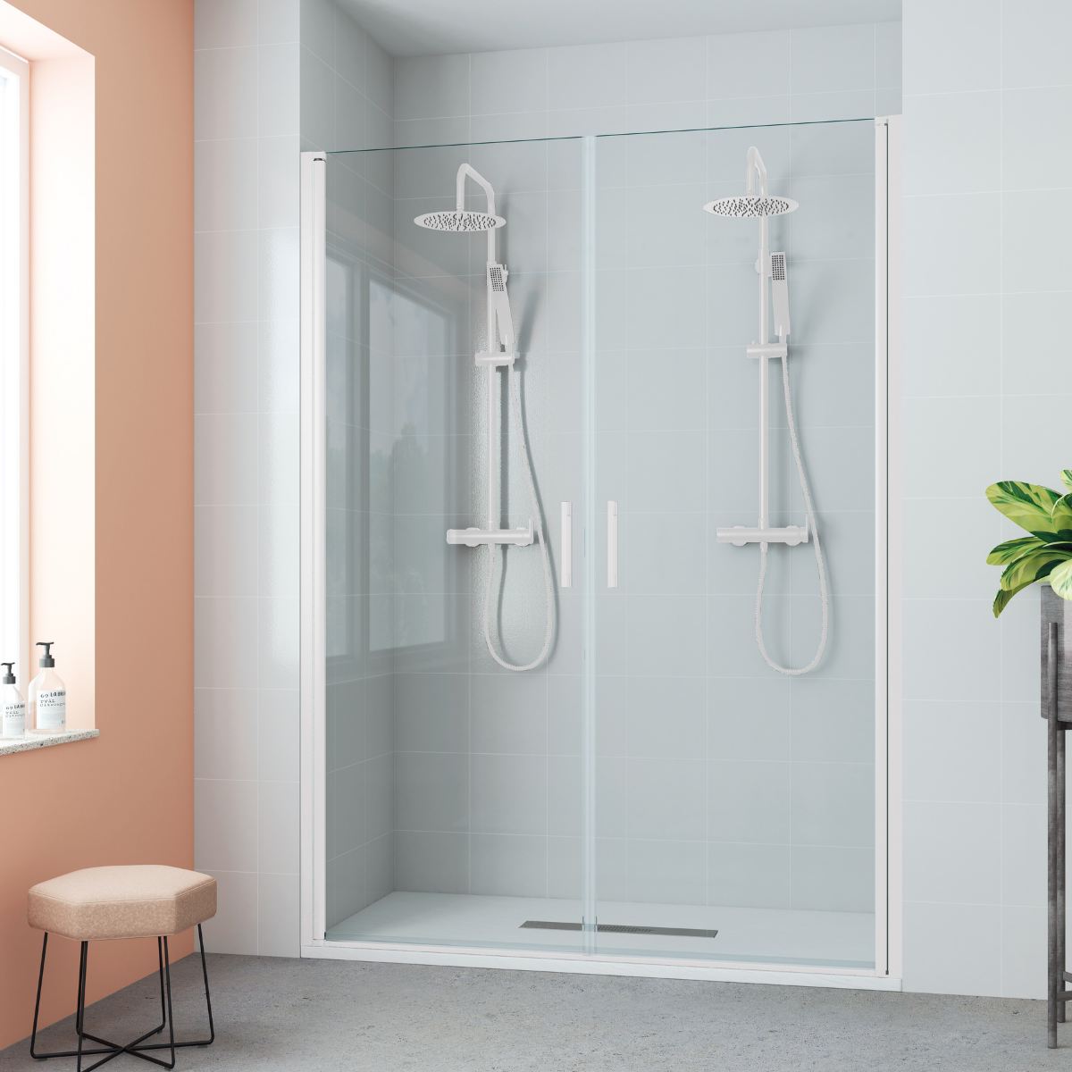 Mampara ducha frontal 2 puertas abatible 120cm transparente blanco