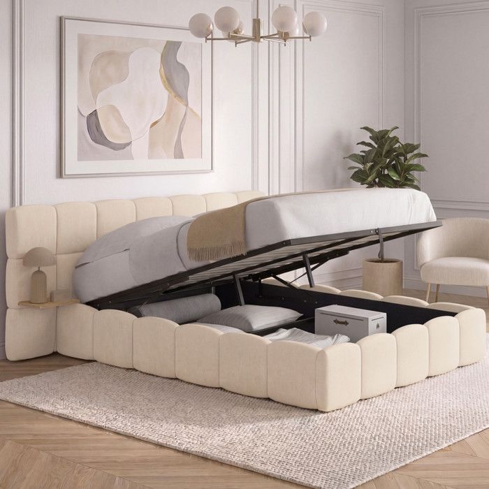 Cama doble abatible terciopelo beige - 140x190 cm
