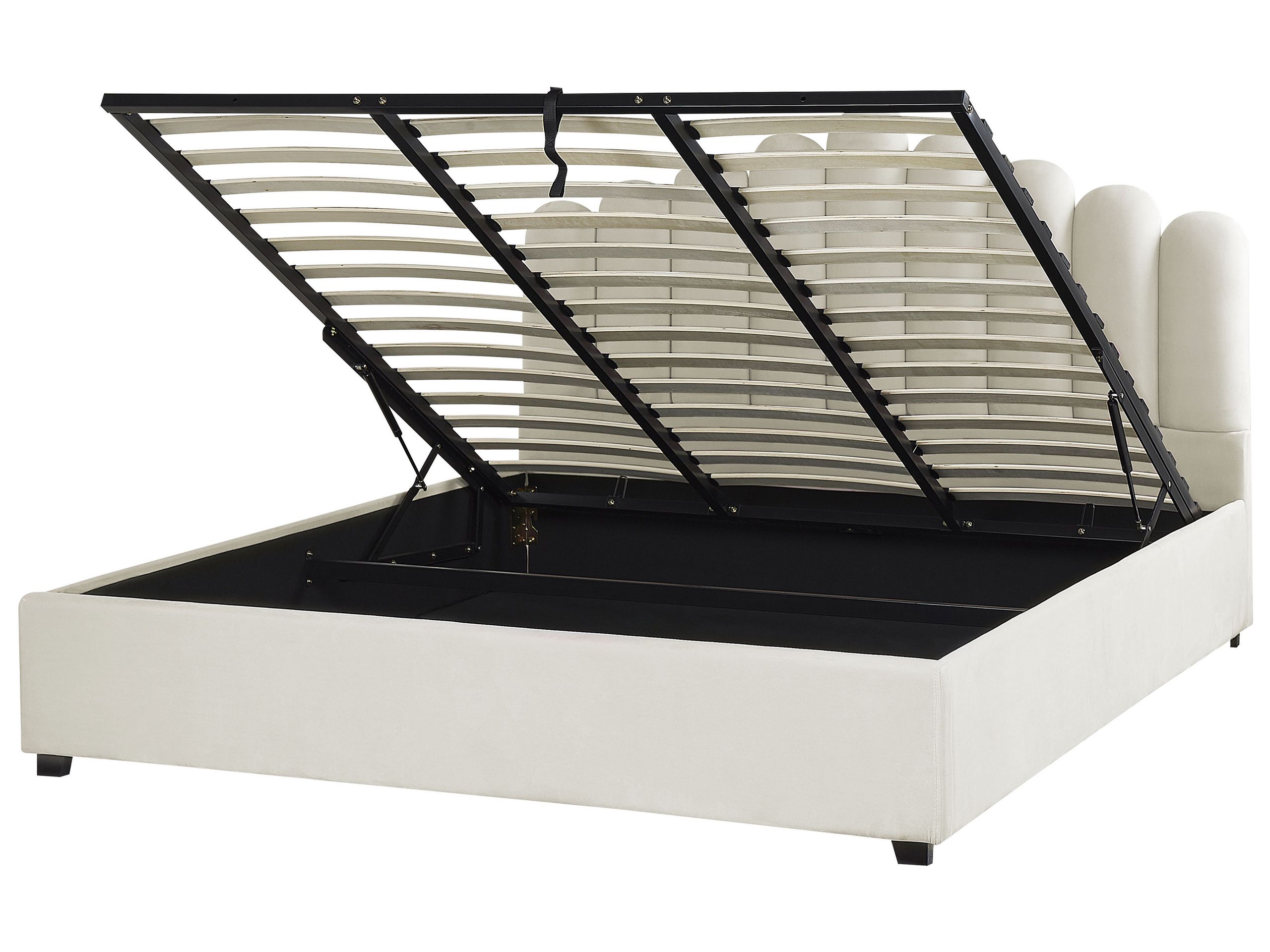 Cama con almacenaje vincennes terciopelo blanco crema 180 x 200 cm