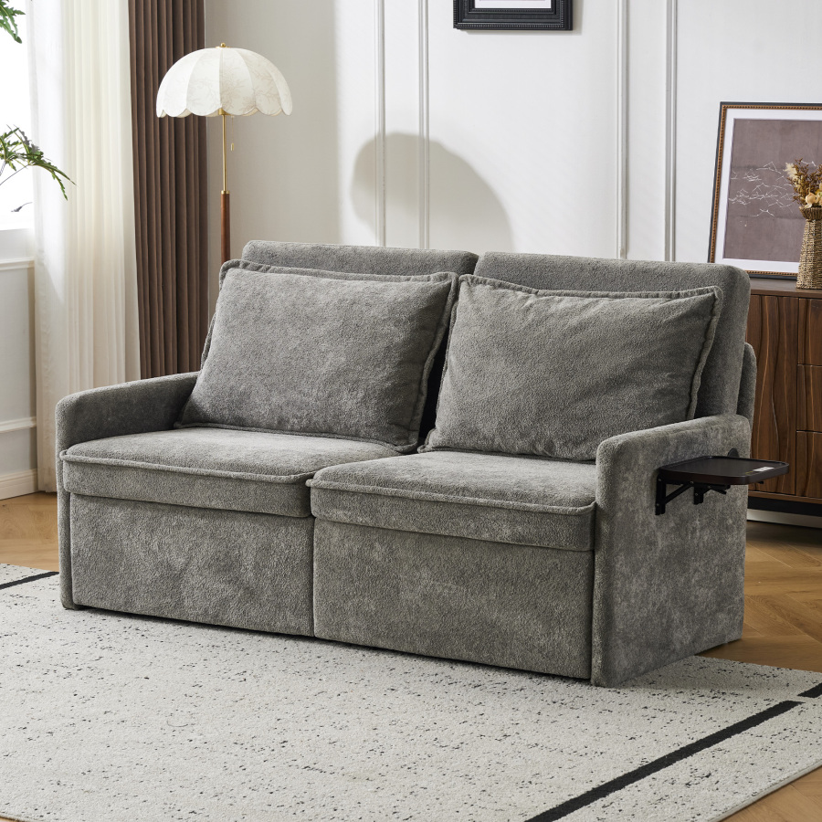 Sofá cama plegable chenilla gris 3 en 1 con usb y respaldo ajustable